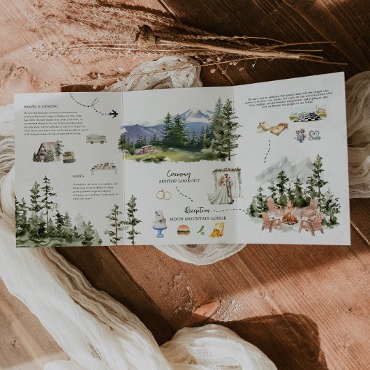 Invitation Trois Volets Élégant Mariage Mount Rainier