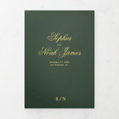 Invitation Trois Volets Élégant mariage officiel en or vert RSVP détails (Page de couverture)