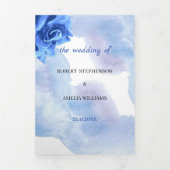 Invitation Trois Volets Elégant Mariage personnalisé Fleur Bleue (Page de couverture)