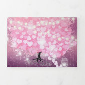 Invitation Trois Volets Élégant Mariage Pink and Black Heart Leaf (Page de couverture)