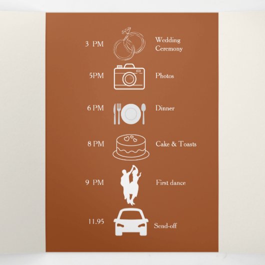 Invitation Trois Volets Élégant Mariage Whimsical en terre cuite (Intérieur au milieu)