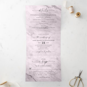 Invitation Trois Volets Elégant Mauve violet Mariage en marbre métallique