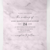 Invitation Trois Volets Elégant Mauve violet Mariage en marbre métallique (Intérieur au milieu)