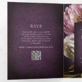Invitation Trois Volets Elegant Maximalist Purple Floral QR Code Wedding (Intérieur en premier)