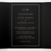 Invitation Trois Volets Élégant moderne Black Gold Monogramme Simple Maria (Intérieur au milieu)