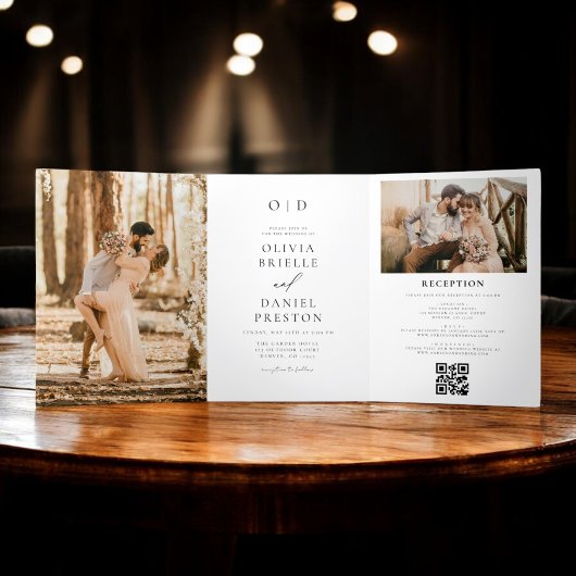 Invitation Trois Volets Elegant moderne Photo Mariage Détails QR Code