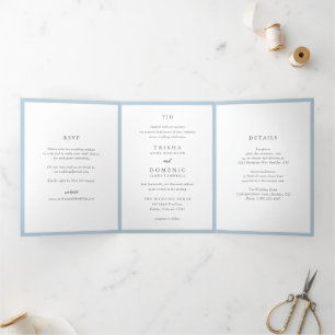 Invitation Trois Volets Élégant Monogramme Bleu Poudre Mariage Moderne