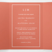 Invitation Trois Volets Élégant Monogramme en terre cuite moderne Mariage (Intérieur au milieu)