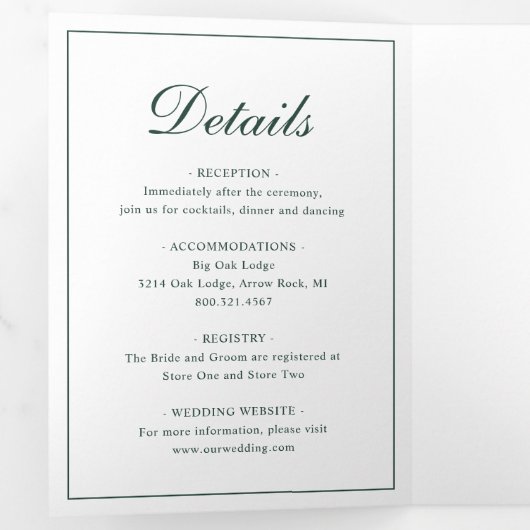 Invitation Trois Volets Élégant Monogramme Formel Photo Forêt Mariage Vert (Intérieur en premier)