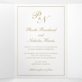 Invitation Trois Volets Élégant Monogramme Photo officielle Faux Gold Mari (Intérieur au milieu)