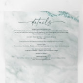 Invitation Trois Volets Elégant océan Turquoise Aqua marbre avec Mariage à (Intérieur en premier)