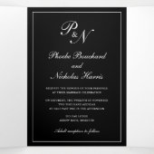Invitation Trois Volets Élégant Photo Formelle Noir Monogramme Mariage (Intérieur au milieu)