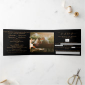 Invitation Trois Volets Élégant Rose or Mariage noir (Intérieur)