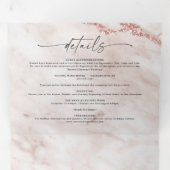 Invitation Trois Volets Elégant Rose rose  en marbre métallique Mariage (Intérieur en premier)