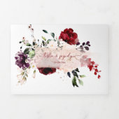 Invitation Trois Volets Elégant Rustique Blush Bourgogne Aquarelle Fleurs (Page de couverture)