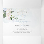 Invitation Trois Volets Elégant Rustique Dusty Roses d'aquarelle bleu (Intérieur au milieu)