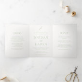 Invitation Trois Volets Élégant Sage Green Script Monogramme Mariage (Intérieur)