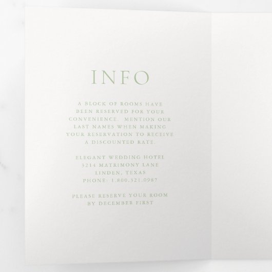 Invitation Trois Volets Élégant Sage Green Script Monogramme Mariage (Intérieur en premier)