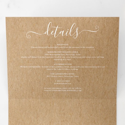 Invitation Trois Volets Élégant Script Rustic Kraft Mariage photo (Intérieur en premier)