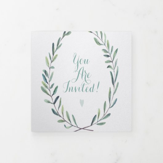 Invitation Trois Volets Élégant simple moderne vert Mariage de couronnes f (Protection)