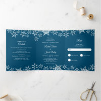 Élégant Snowflakes Dark Blue Navy Mariage hivernal