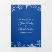 Invitation Trois Volets Élégant Snowflakes Deep Blue Winter Wedding (Page de couverture)