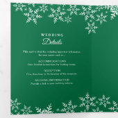 Invitation Trois Volets Élégant Snowflakes Green Noël Mariage d'hiver (Intérieur en premier)