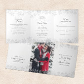 Invitation Trois Volets Elégant Snowflakes Silver & White Winter Wedding