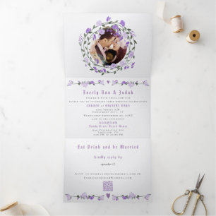 Invitation Trois Volets Élégant Triptyque de Mariage Fleur de Pivoine Viol
