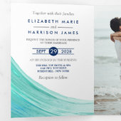 Invitation Trois Volets Elégant Turquoise Tides Beach Wedding Suite (Intérieur en premier)