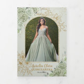 Invitation Trois Volets Élégant Vert Sauge Floral Papillons Quinceañera (Page de couverture)