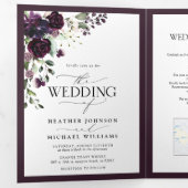 Invitation Trois Volets Élégant violet d'aquarelle Florale Repas Mariage (Intérieur en premier)