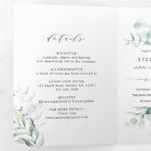 Invitation Trois Volets Élégante calligraphie Green Foliage Mariage (Intérieur en premier)