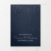 Invitation Trois Volets Elégante Marine & Silver Falling Stars Mariage Sui (Page de couverture)