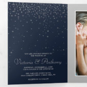 Invitation Trois Volets Elégante Marine & Silver Falling Stars Mariage Sui (Intérieur en premier)