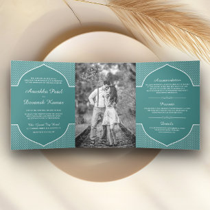 Invitation Trois Volets Élégante Photo de Mariage à l'Arche Ethnique Indie