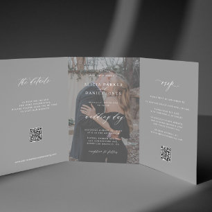 Invitation Trois Volets Elégante photo mariage moderne RSVP détails code Q