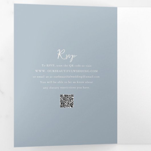 Invitation Trois Volets Élégante Poudre Bleu QR Code moderne Mariage (Intérieur en premier)