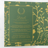 Invitation Trois Volets Elégante Suite Mariage dorée et verte fleurie (Intérieur en premier)