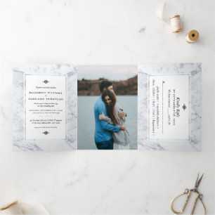 Invitation Trois Volets Elégante suite Mariage en marbre Vintage