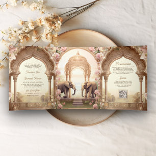 Invitation Trois Volets Éléphants de jardin floral Mariage indien du palai