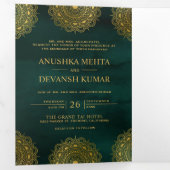 Invitation Trois Volets Emerald and Gold Asian Mandala Mariage indien (Intérieur en premier)