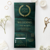 Invitation Trois Volets Emerald Gold Laurel Minimal tout en un Mariage