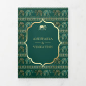 Invitation Trois Volets Emerald Green Elephant Mariage photo indien (Page de couverture)