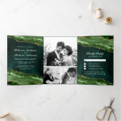 Invitation Trois Volets Emerald Green et Gold Agate Photo Collage Mariage (Intérieur)