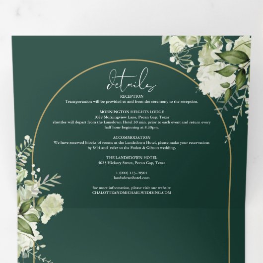 Invitation Trois Volets Emerald Green Gold Arch Greenery Mariage photo (Intérieur en premier)