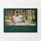 Invitation Trois Volets Emerald Green Gold World Map QR Code Photo Wedding (Page de couverture)