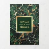Invitation Trois Volets Emerald Green Marble Faux Gold Foil Mariage photo (Page de couverture)