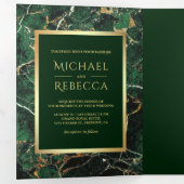 Invitation Trois Volets Emerald Green Marble Faux Gold Foil Mariage photo (Intérieur en premier)