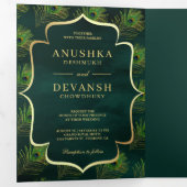 Invitation Trois Volets Emerald Green Peacock Feathers QR Code Mariage (Intérieur en premier)